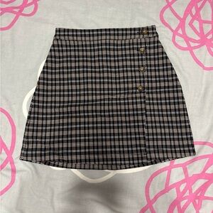 Hollister Ultra High-Rise Black and Brown Plaid Mini Skirt With Button Details